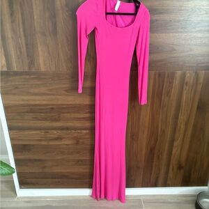 Popilush built in underwear shape wear maxi Long Sleeve Dress pink